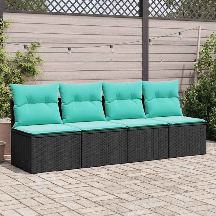 HOT SALE* Salon de jardin avec coussins 2 pcs - SHIELD - Canapé dextérieur - noir résine tressée acacia - 55 x 62 x 69 cm 9944455