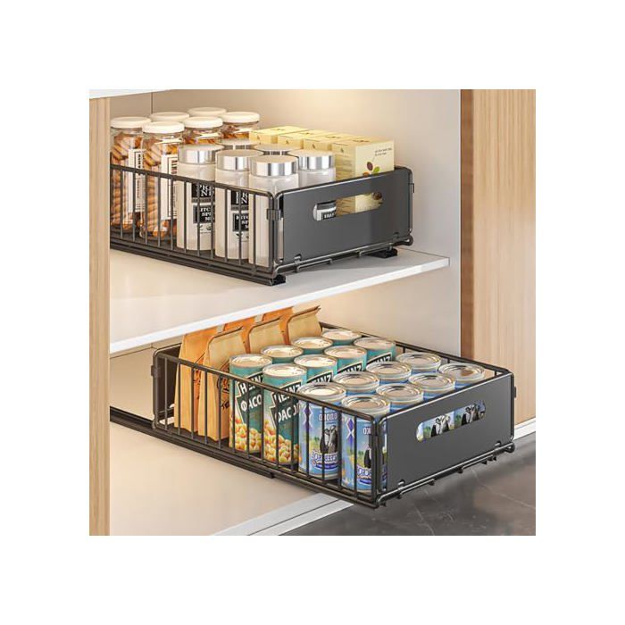 Organiseurs de Tiroirs de Cuisine Tiroir Coulissant Placard de Cuisine Organiseurs Tiroirs (Noir 2pièce 38Dx25Wx10H CM)