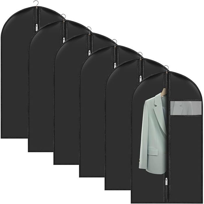 Lot de 6 Housses de Vêtements à Suspendre 100x60cm u2013 Housse à Vêtement Noire avec Lot de 6 Housses de Vêtem HOUSSE DE RANGEMENT