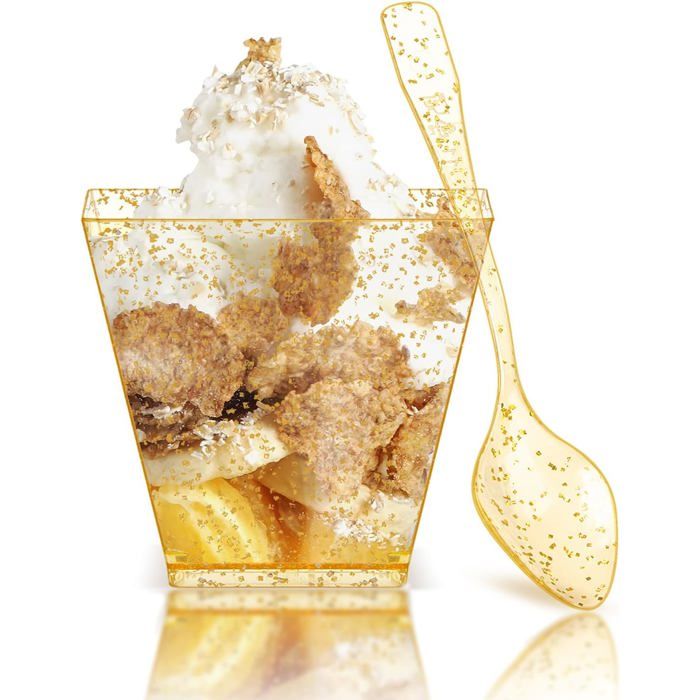 50 Pièces Mini Tasses à Dessert avec Cuillères - 60ml (2oz) Réutilisables en Plastique Carrées