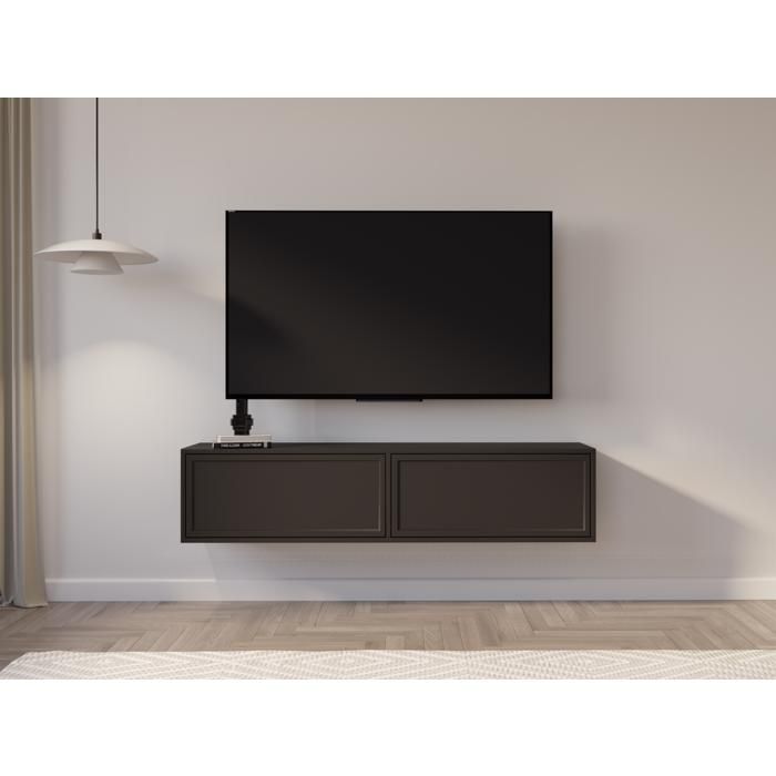 Meuble TV 2 portes suspendu – VELVETO – Noir – 140 cm