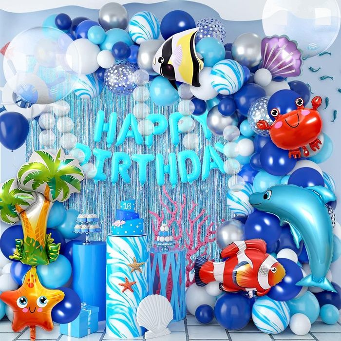 133PCS Decoration Anniversaire Theme Marin Deco Sous La Mer Arche Ballon Rideaux Foil Ballons Animaux locéan Guir BALLON DECORATIF
