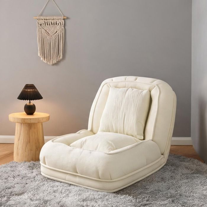 Chaise canapé-lit pliante 5 positions blanc cassé 180x90cm métal et tissu