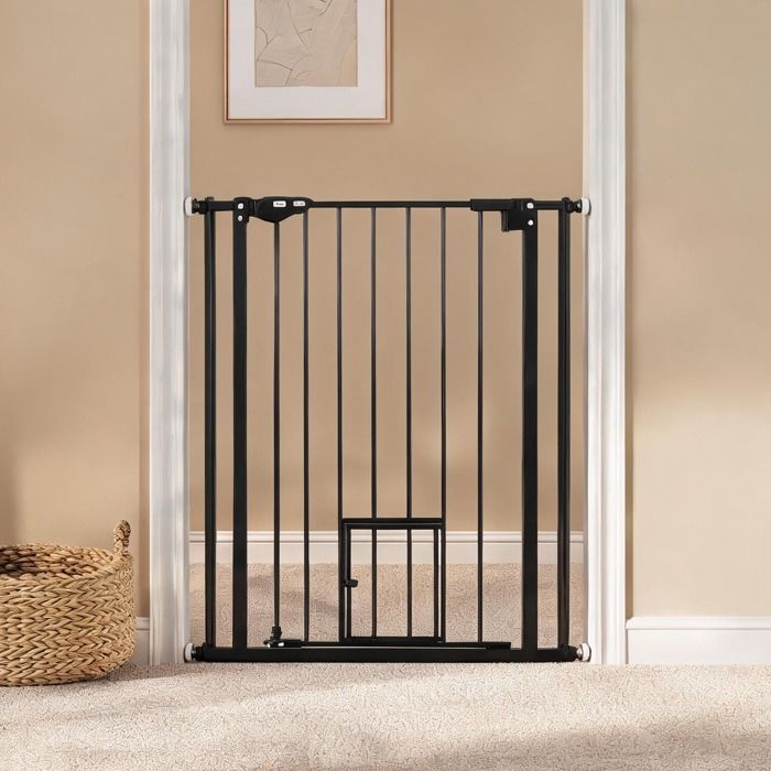 Barrière de sécurité acier noir extra-haute 104 cm avec porte chat fermeture - Noir Acier 26.77 x 0.79 x 40.98 cm Ref XV1DWB