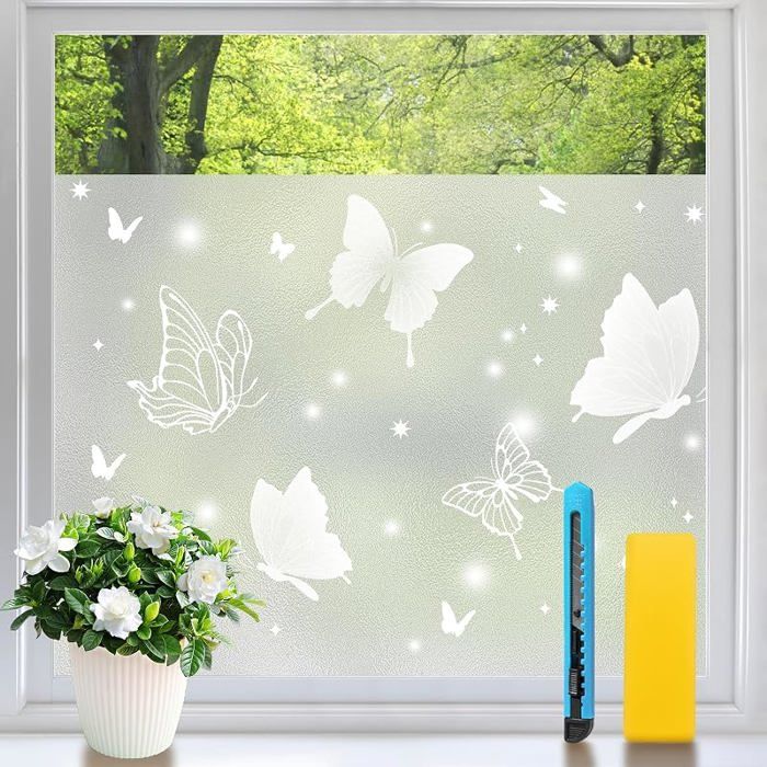 Film Fenetre Anti Film Opaque Fenetre 105x120cm Motif Papillons Givrés Anti UV pour Papillons(givré) 1pcs 105x1 FILM POUR VITRAGE