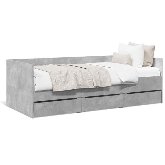 Lit de Jour avec Tiroirs sans matelas lit simple Gris Béton 90x190 cm en bois dingénierie et 3 tiroirs intégrés EU517642