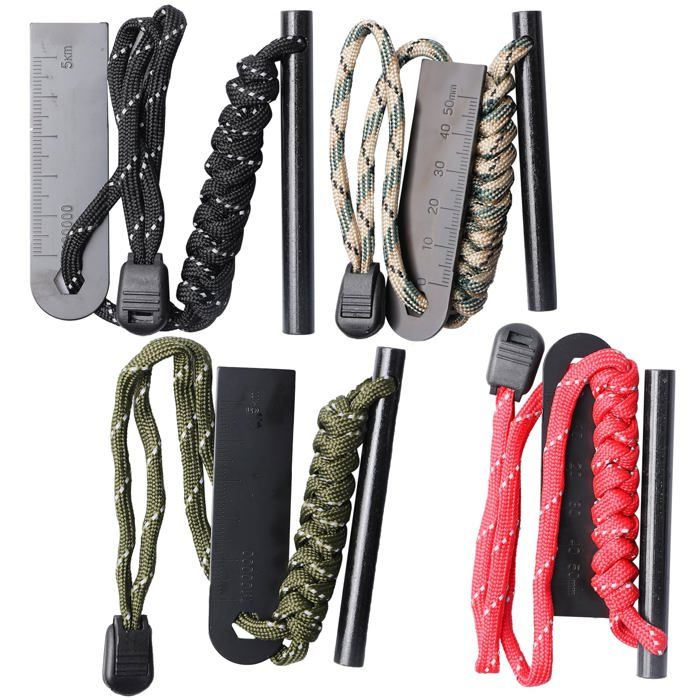Lot de 4 pierres à feu : pierre à feu de survie avec grattoir kit allume-feu avec paracorde amadou pierre à feu avec étincelles