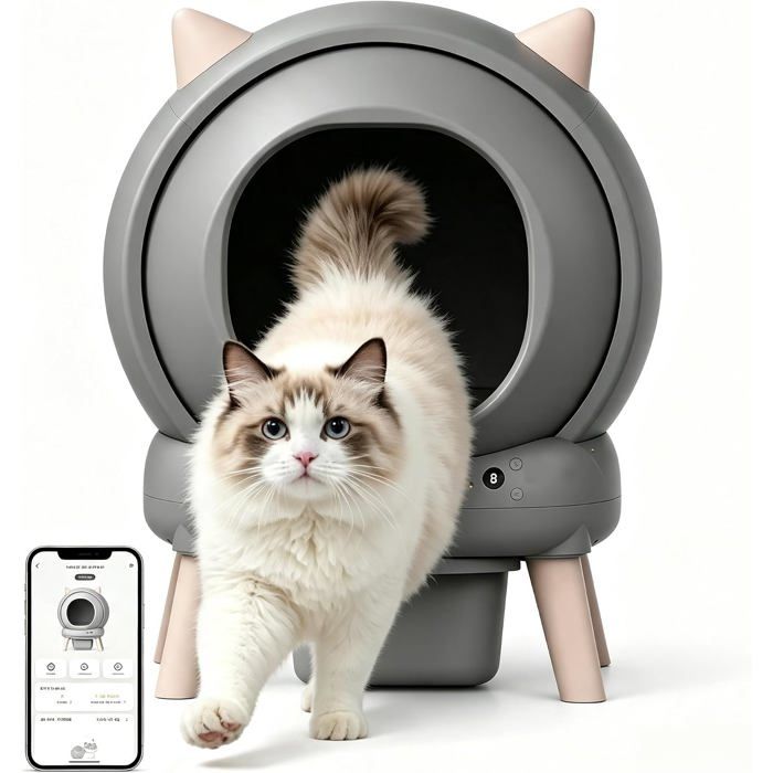 Litiere Chat Autonettoyante Bac Litiere Sûre et Automati avec 9 Capteurs De Sécurité Contrôle par Application 2.4 GHZ Gris -marron