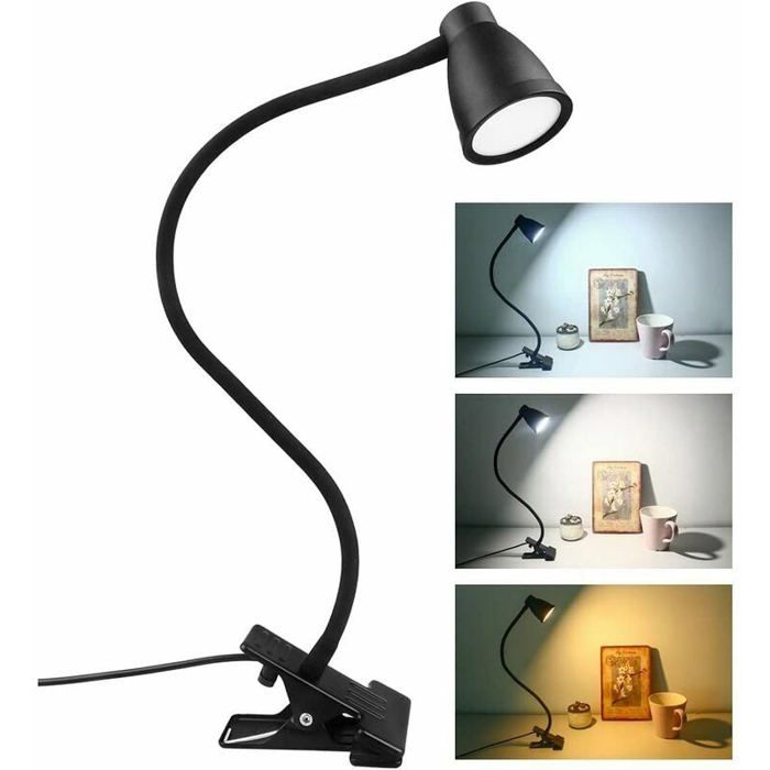 Lampe de bureau LED à pince 3 températures de couleur et luminosité réglables lampe de chevet USB à pince protection des yeux l