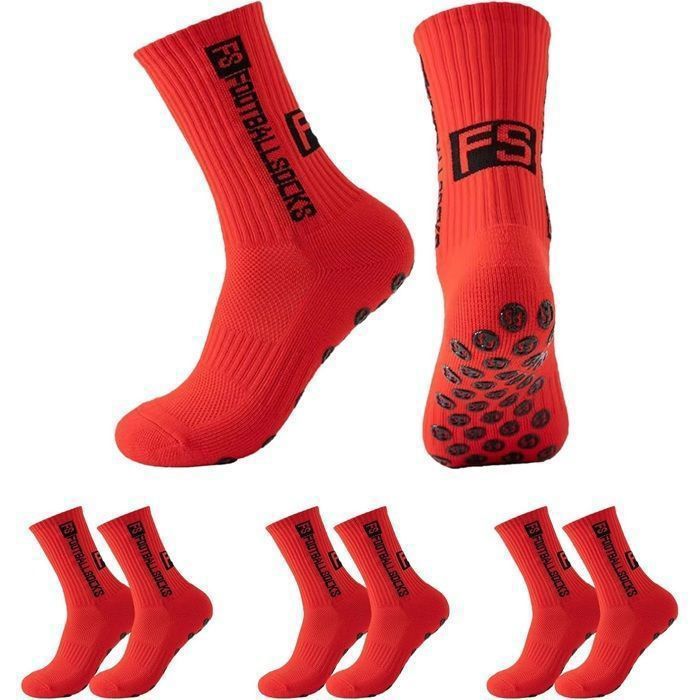 3 Paires Chaussettes Antidérapantes Foot Chaussettes Antidérapantes Homme Chaussettes De Football Antidérapantes Rouge Rouge