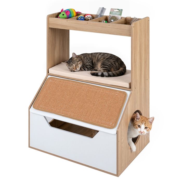COSTWAY Meuble Cache-Litière Pour Chat 70cm 3-en-1 Zone De Repos Griffoir Compartiments De Rangement Sécurité Anti-Basculement COSTWAY Meuble Cache-Litière Pour Chat 70cm 3-en-1 Zone De Repos Griffoir Compartiments De Rangement Sécurité Anti-Basculement