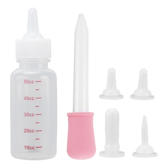 Biberon dallaitement portable pour petits animaux (chiots écureuils chatons) - tétine type - Blanc et rose
