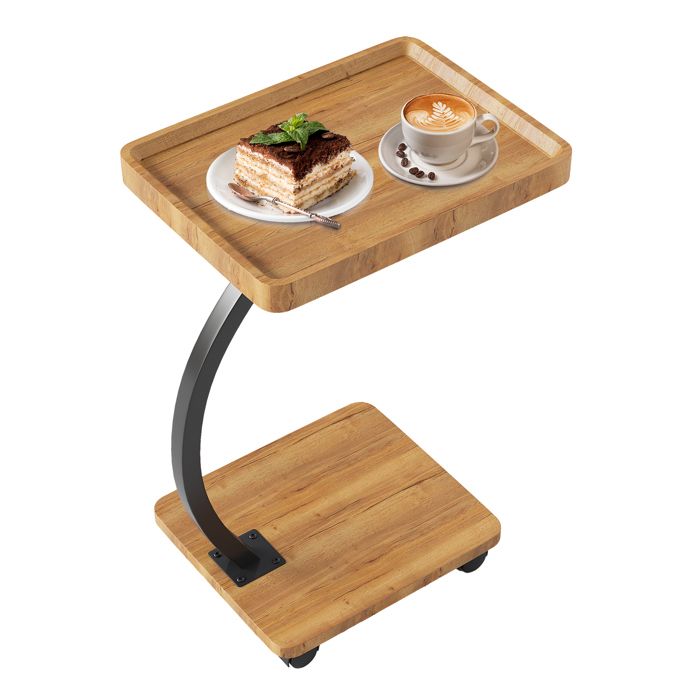 Table de Canapé Mobile en C – Se Glisse sous le Canapé ou le Lit 2 Niveaux Roulettes Parfaite pour Plateau TV