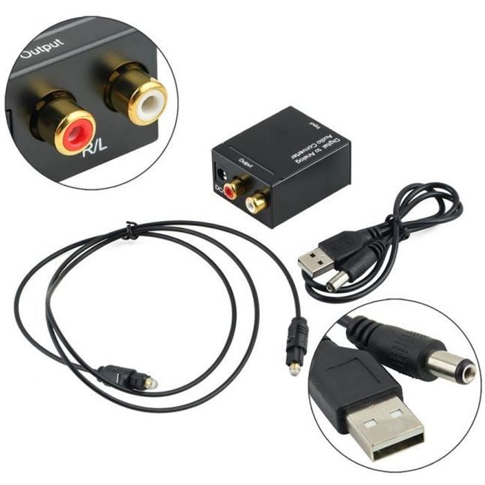 Socobeta Convertisseur DAC Convertisseur Audio numérique vers analogique Adaptateur RCA avec câble Optique