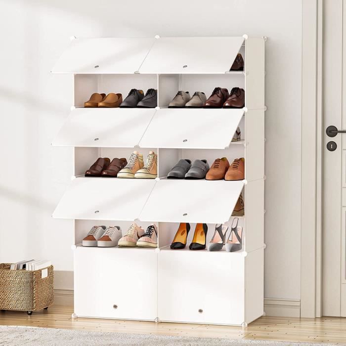meuble à chaussures - armoire à chaussures cubes de rangement diy - 14 cubes - blanc
