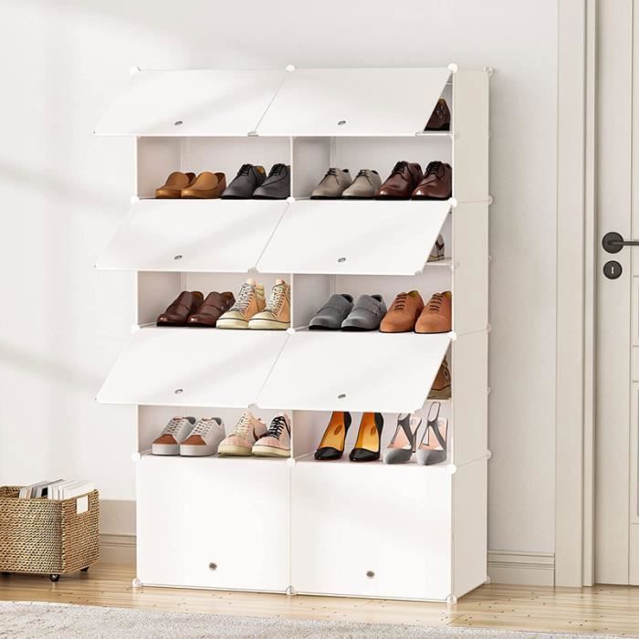 Meuble à Chaussures - Armoire à Chaussures Cubes de Rangement DIY - 14 cubes - Blanc