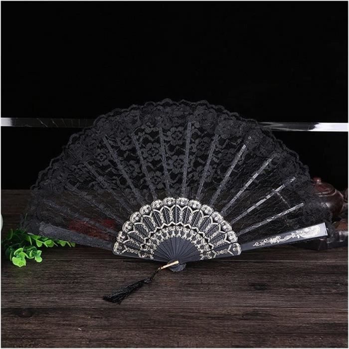 éventail De Sac à Main Éventail Pliable En Bambou Noir Avec Motif Fleurs Chinoises - Avec Pompon, Pour Mariage, Danse, Déco éventail En Tissu Pour Spectacles
