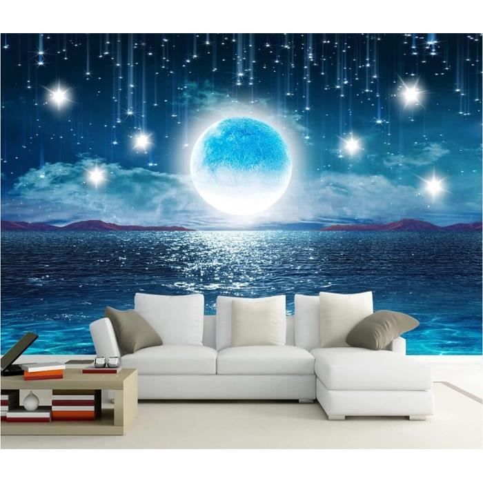 Papier Peint Panoramique Ciel Étoilé Bleu Lune Papier Peint 3D Personnalisés Intissé Décoration