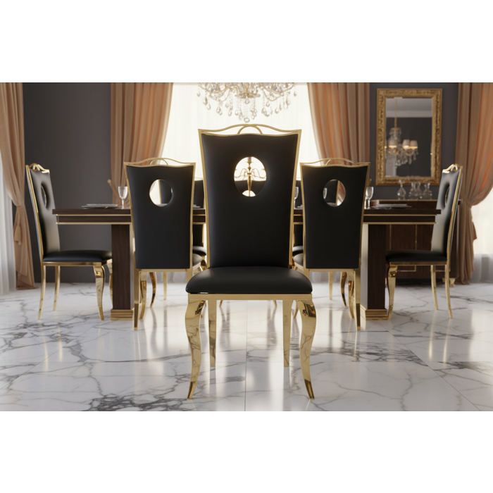 Lot de 4 Chaises Baroque ROYAL Gold Simili Noir