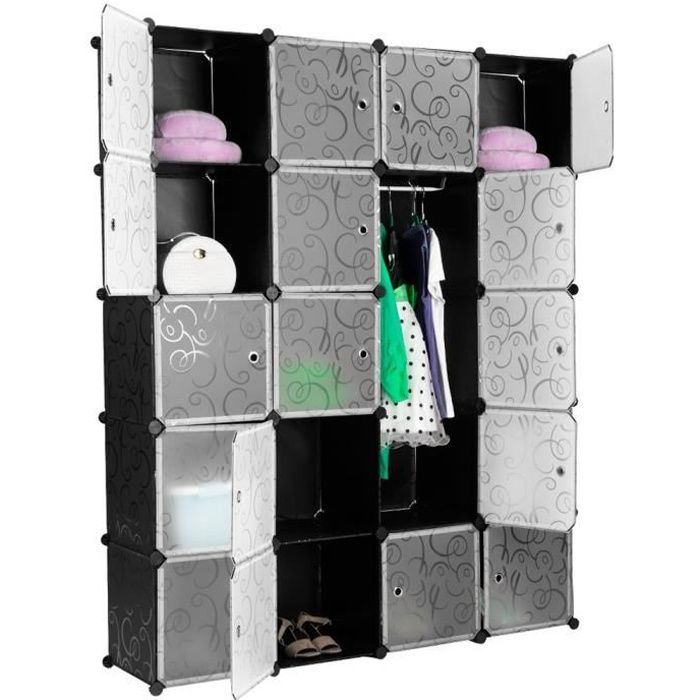 Étagère/Armoire de Rangement 20 portes Modulable Noir et Blanc - Kangfun - Moderne - Plastique - 147x37x183cm