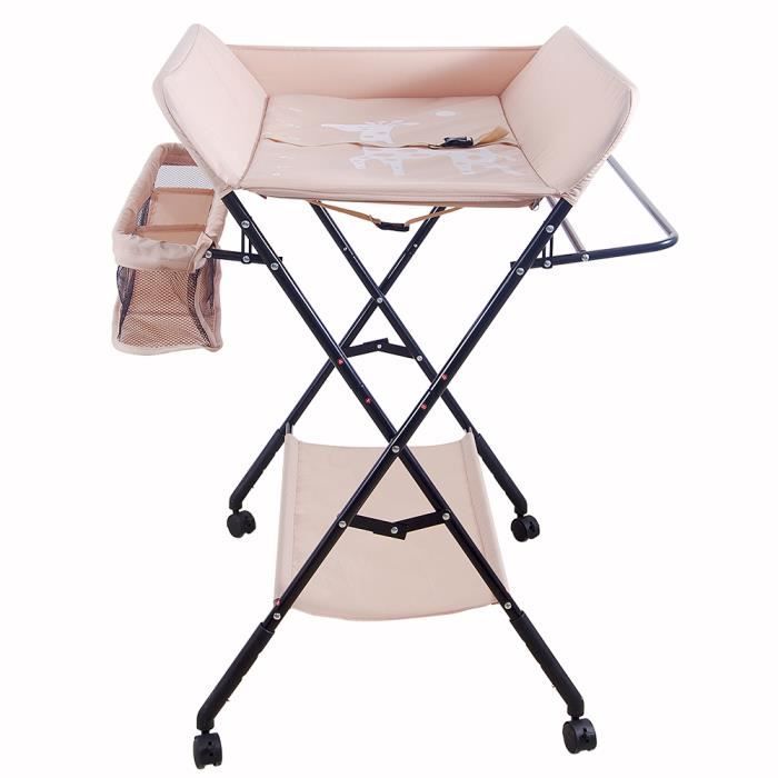 Table à Langer WSdwqaa - Rose Clair - Hauteur Réglable - Avec Panier de Rangement et étagères