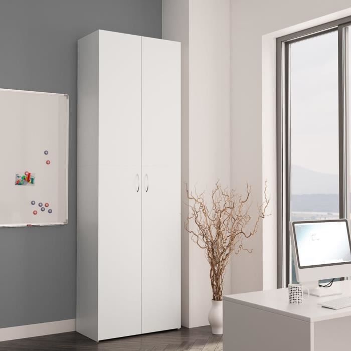 Armoire de bureau - KAI - Blanc - 60 x 32 x 190 cm - Aggloméré - Design minimaliste Armoire de bureau - KAI - Blanc - 60 x 32 x 190 cm - Aggloméré - Design minimaliste