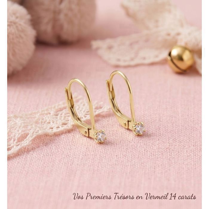 Boucles D'oreilles Créoles Zircon Blanc Plaqué Or 585 - Bijouterie Papillon Bleu, Neuves