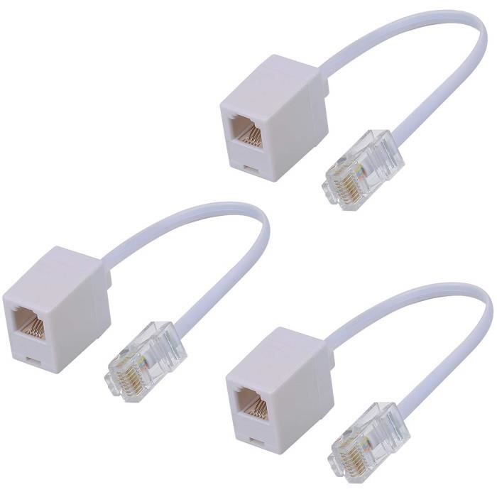 Adaptateur RJ45 vers RJ11,3 Pièces Blanc Ethernet RJ45 8P8C vers