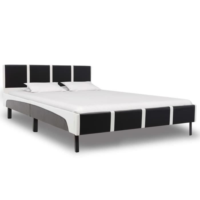 cadre de lit pop - market noir et blanc similicuir 140 x 200 cm - haut de gamme®ussrke®