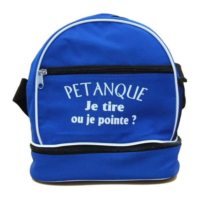 Sac bandoulière pour 3 boules de pétanques - Je tire ou je pointe - bleu