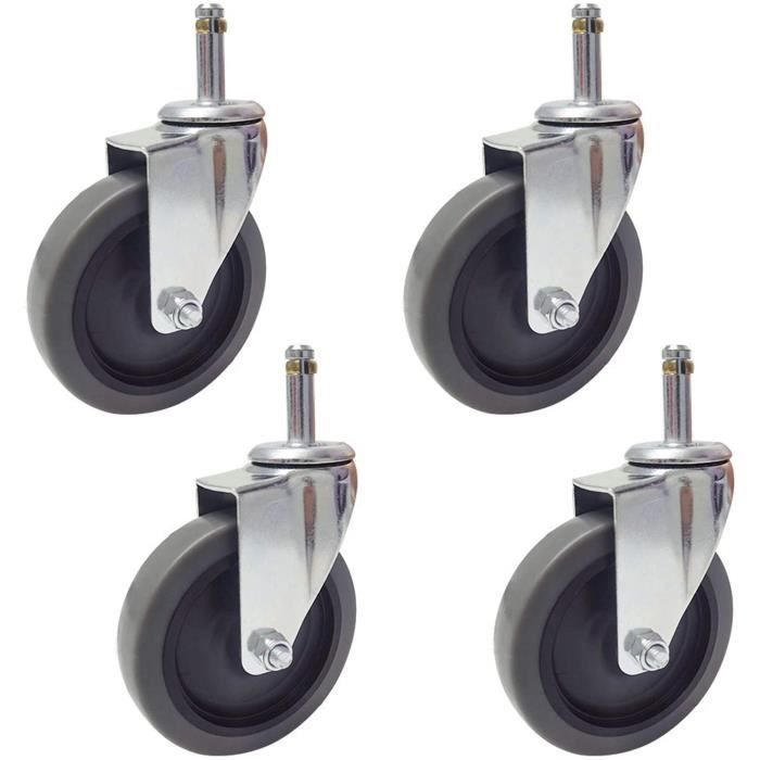 Roulettes Pivotantes TPR 3 Pouces – Tige Filetée M12 X 30mm – Capacité 220 Lb Par Roue – Gris – Pour Mobilier, établi