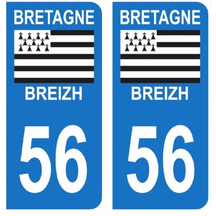 Autocollants Stickers plaque immatriculation voiture auto département 56 Morbihan Logo Région Bretagne Breizh Symbol