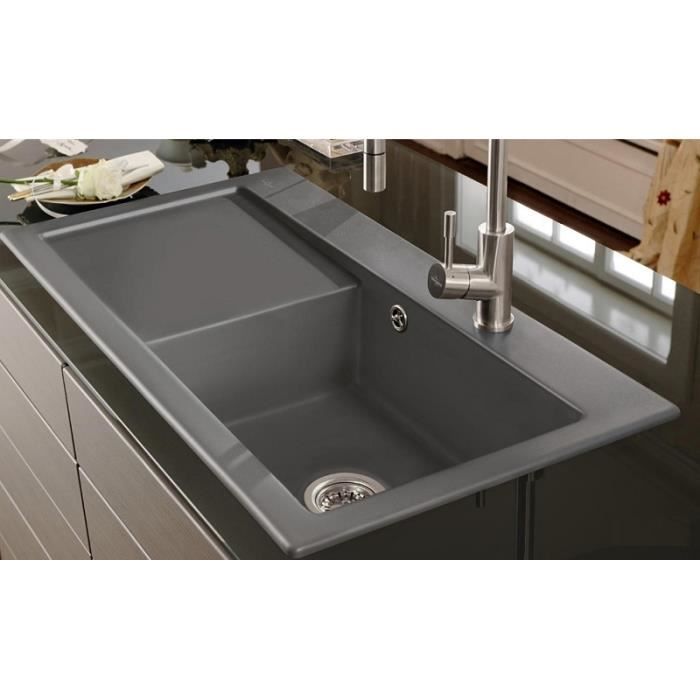 Evier cuisine Villeroy et Boch 1 bac et demi avec egouttoir a gauche Subway  Pure 60 100 x 51 cm Fossile ❘ Bricoman