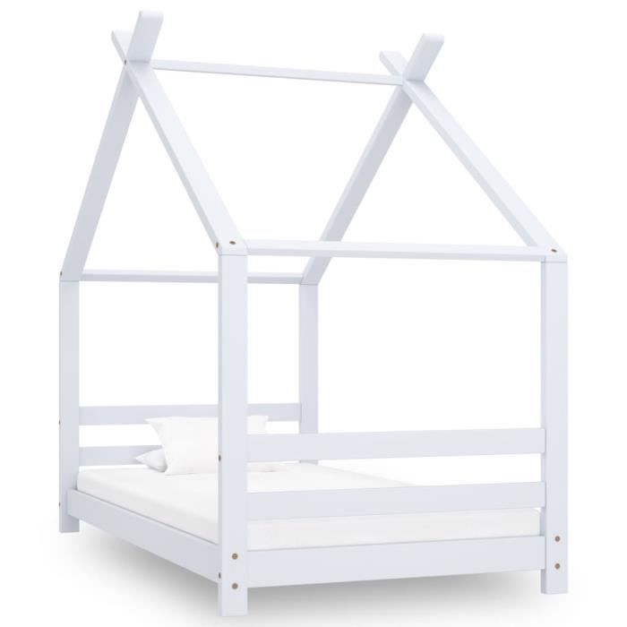 Lit enfant - Cabane - Bois de pin massif - 80x160 cm - Blanc