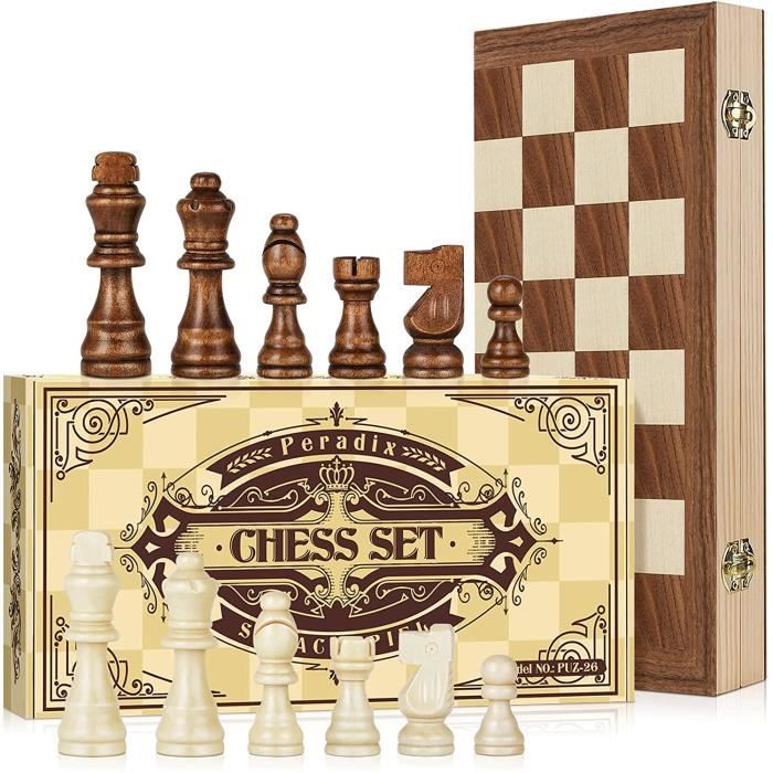 Talifoca Jeu D'Échecs 3 En 1 En Bois – Échiquier Pliable Portable Avec Échecs, Dames & Backgammon – 29×29 Cm Idéal Voyage & Famille