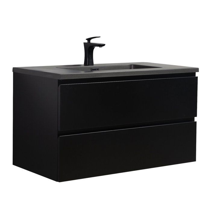Meuble de salle de bain Angela 90 cm - lavabo noir - Noir mat - Meuble bas meuble vasque meuble vasque
