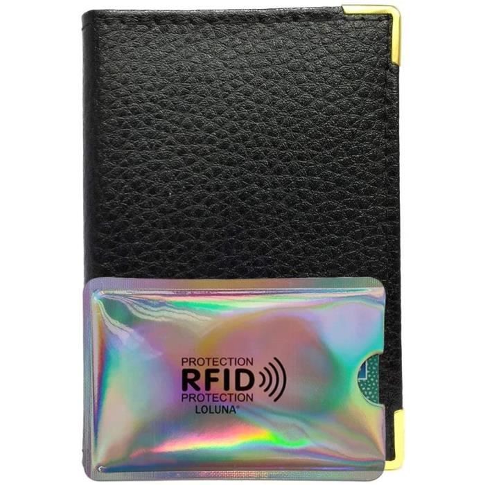 Porte-cartes Cuir Compact LOLUNA - 2 Cartes + Ticket - Noir