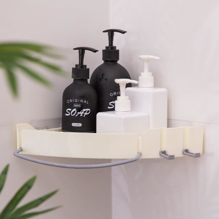 Lot De 2 Étagères Douche Angle Adhésives - Acier Inoxydable SUS304 - 4 Crochets Amovibles