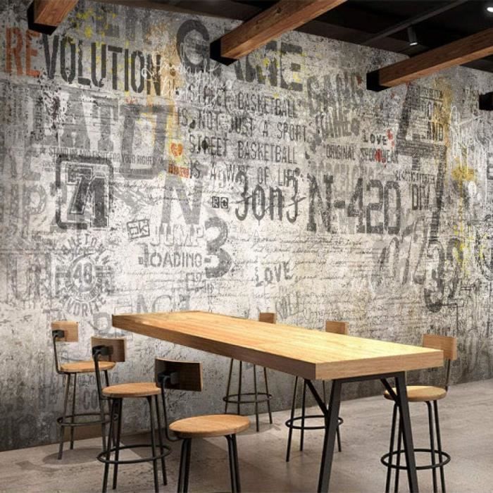 Papier Peint Salon Chambre Rétro Nostalgique Style Industriel Graffiti Mur De Briques Papier Peint Café Papier Peint-300Cmx210Cm - Bricolage