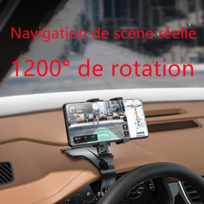 rétroviseur multifonction pour tableau de bord de voiture avec pince à ressort réglable à 360 ° adapté aux smartphones de 3 à 7 pouces Support de téléphone de voiture 