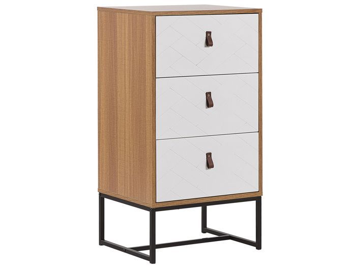 Commode effet bois clair et blanche 3 tiroirs NUEVA