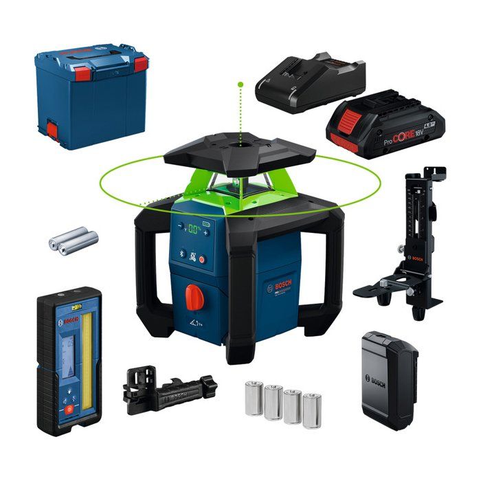 Laser rotatif BOSCH PROFESSIONAL GRL18V 4 34CVG Cellule de réception LR 45 + Batterie ProCore 18V 4.0Ah + WM5
