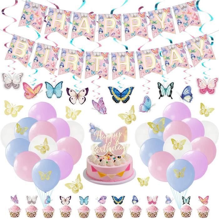 Décorations De Fête D'Anniversaire Papillon - Bannière Joyeux Anniversaire Papillon, Ballons