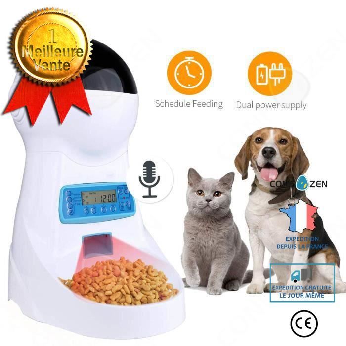 Comparer les prix de CONFO Pujuas Distributeur Automatique de Nourriture Distributeur de Croquettes Gamelle Enregistrement 4 Repas pour Chats et Chiens 4