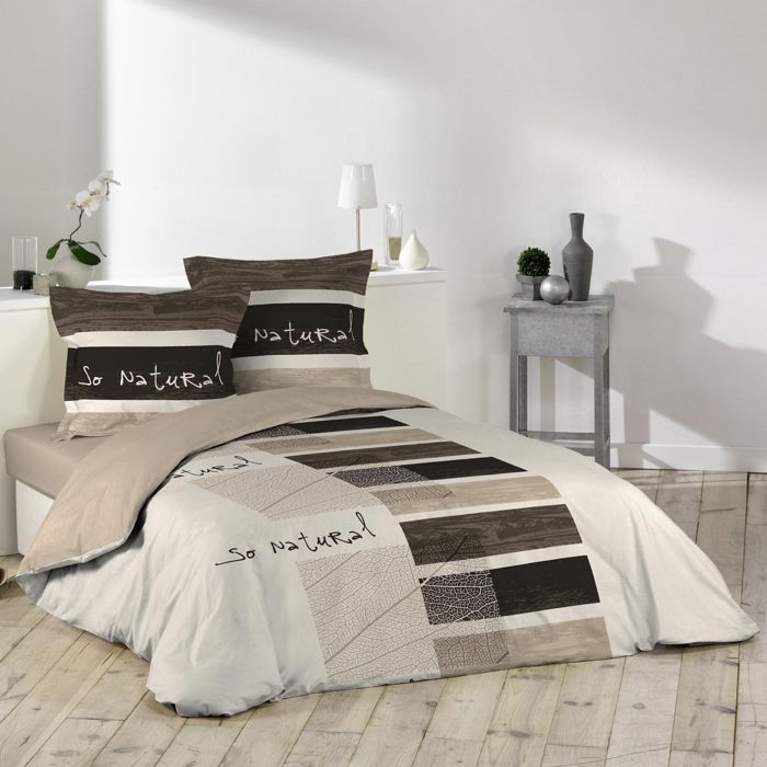 Housse de couette 240x260 + 2 taies So Natural coton Gris - Cdiscount Maison