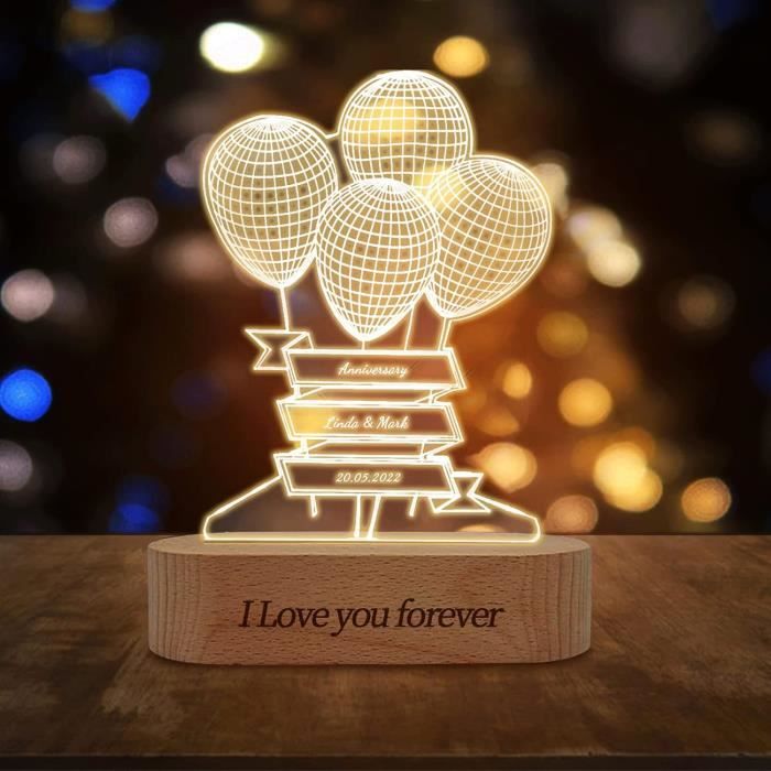 Veilleuse Cœur Personnalisée Avec Photo | Lampe LED Acrylique Avec Nom - Cadeau Couple Anniversaire