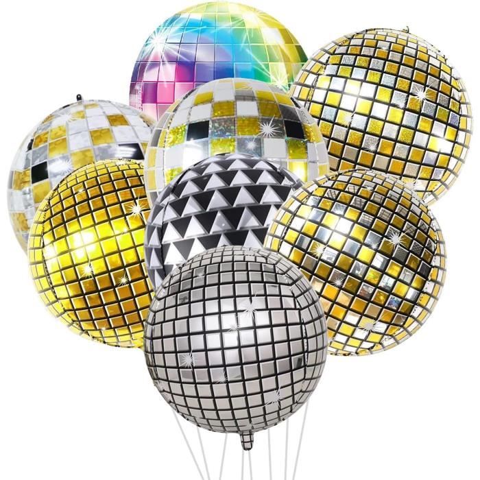 9 Ballons Disco 4D Multicolores – 22 Pouces – Déco Fête Rétro, Mariage, Anniversaire