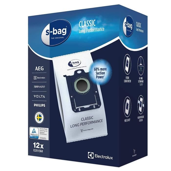 Sacs Aspirateur Electrolux E201SM – Lot de 12, Filtration 99,5% - vue 2