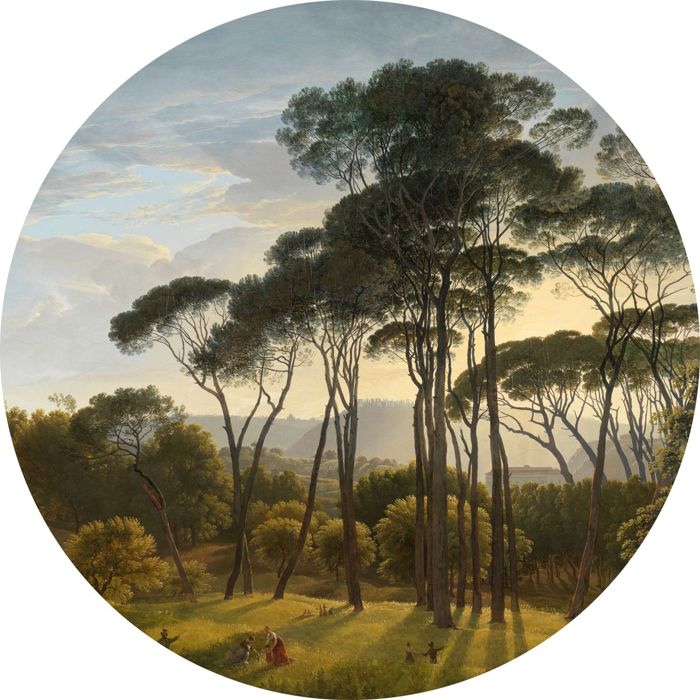 Papier peint panoramique rond adhésif paysage italien vert foncé - Ø 70 cm - 158987