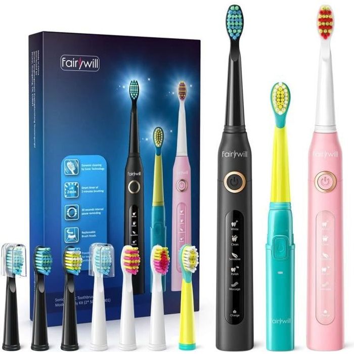 Brosse A Dents Electrique Rechargeable Pour Enfants Et Adultes Pack Famille Brosse A Dent Electrique Sonic Avec 10 Tetes Cdiscount Electromenager